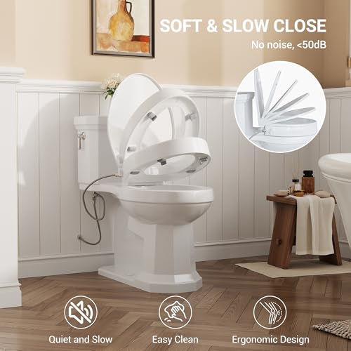 Bidet Toilet Seat Non Electric, Elongated Raised Toilet Bidet Seat with Dual Nozzles, Self Cleaning, Soft Close Lid, Rear and Feminine Washing for Seniors Adults - style: Raised Bidet Toilet Seat