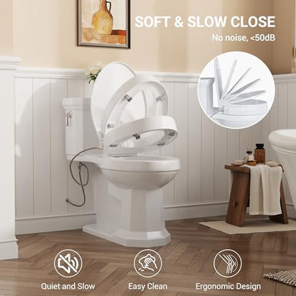 Bidet Toilet Seat Non Electric, Elongated Raised Toilet Bidet Seat with Dual Nozzles, Self Cleaning, Soft Close Lid, Rear and Feminine Washing for Seniors Adults - style: Raised Bidet Toilet Seat
