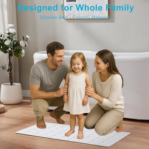 Webos Non-Slip Bath Mat for Tub & Shower：Silicone Foldable Bathtub Mat with Strong Suction Cups, Quick Drain Holes, Machine Washable Extra Large Bathroom Mats 35.8" x 17.7", White - color: White, size: 35.8" x 17.7" (Rectangular)