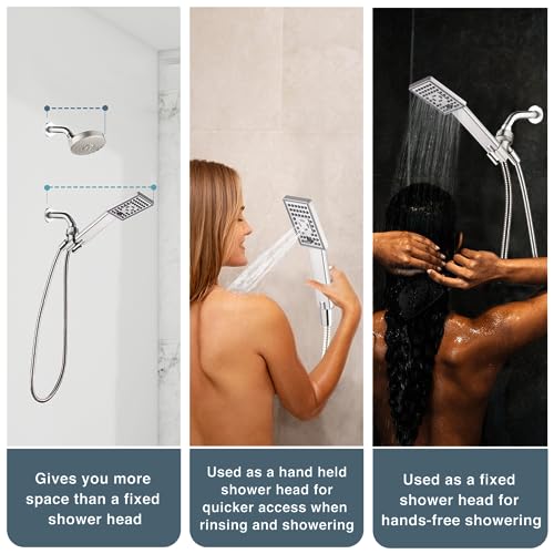 BRIGHT SHOWERS Handheld Shower Head Set High Pressure Hand Held Showerhead with 60 Inch Flexible Shower Hose and Adjustable Shower Arm Mount Bracket, 3 Spray Settings Shower Wand, Brushed Nickel - color: Brushed Nickel, size: 1.8 Gallon Per Minute