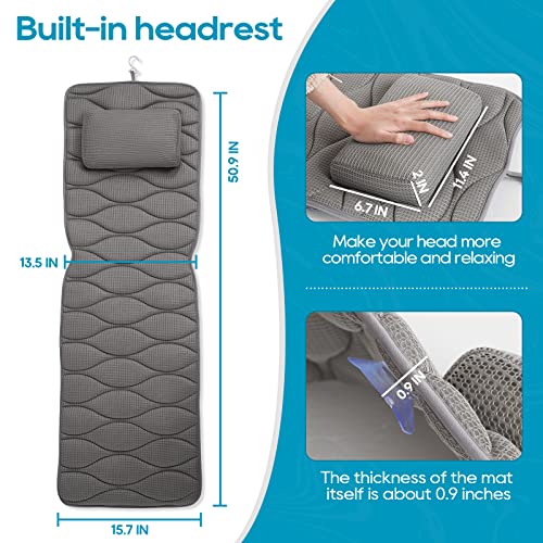 OMYSTYLE Full Body Bath Pillow, Bath Pillows for tub with Mesh Washing Bag & 21 Non-Slip Suction Cups, Spa Bathtub for Head Neck Shoulder and Back Support - 5D Air Mesh & Quick Drying | Gray - color: Gray
