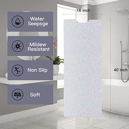 Bathtub Mat Non Slip Shower Mat Soft PVC Loofah Bath Tub Mats with Drain for Bathroom Tub 40 x 16 Inch (White) - color: White