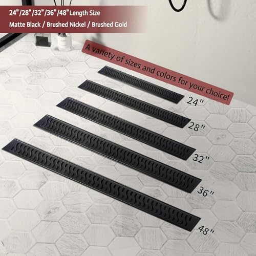 Linear Shower Drain, 28 inch Matte Black | Including Hair Catcher and Removable Grate, 304 Stainless Steel, Easy to Install and Clean (Drain Base Not Included) - color: Matte Black, size: 28 inch
