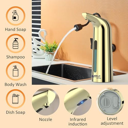 Automatic Liquid Soap Dispenser, 4-Level,13.5oz Touchless | Plastic,400ml Gold Electric Battery Operated Hand & Dish Countertop Soap Dispensers with Sensor for Bathroom,Kitchen Sink - color: Gold, style: Battery