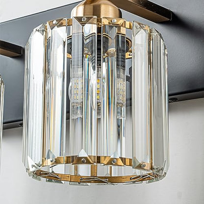 Modern Crystal Bathroom Vanity Lights, 3-Lights Black Gold Bathroom Light Fixtures Over Mirror, Crystal Vanity Light with Polished Gold Finish(Exclude Bulb) - color: Black Gold-Round Shade, size: 3-Light