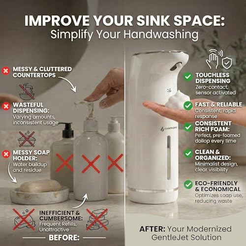 GentleJet Cloudfoam Automatic Foaming Soap Dispenser Touchless Foam Dispenser for Kids & Family, Soft Rich Foam, USB-C Rechargeable, No-Clog Design, IPX5 Waterproof, 320 ml - color: White - Chrom