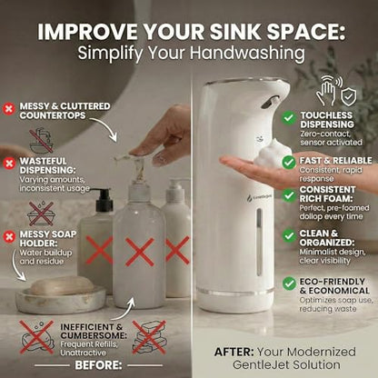 GentleJet Cloudfoam Automatic Foaming Soap Dispenser Touchless Foam Dispenser for Kids & Family, Soft Rich Foam, USB-C Rechargeable, No-Clog Design, IPX5 Waterproof, 320 ml - color: White - Chrom