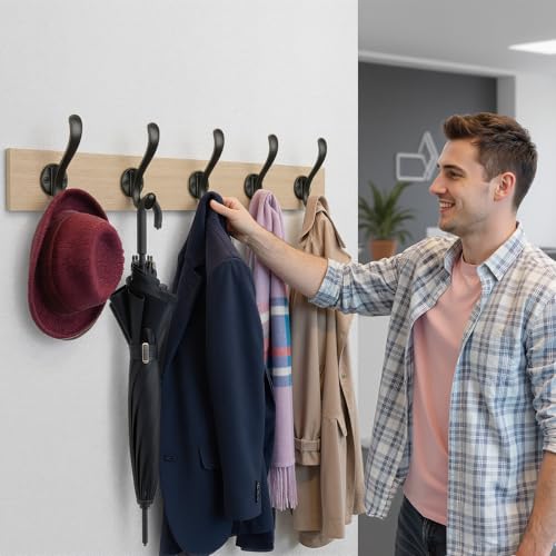 8 Pack Coat Hooks Wall Mount Heavy Duty Utility Retro Double Hooks for Hanging Coats,Hat, Towel, Key, Robe, Scarf, Bag, Cap (Black) - color: 8 Pack-Black
