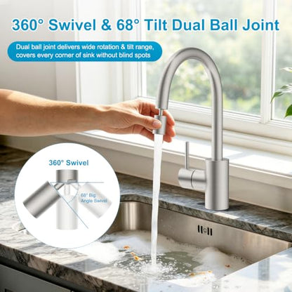 Hibbent 4-Mode Faucet Aerator, Faucet Sprayer Attachment, Brushed Nickel | NSF/ANSI/CAN 372 Certified, 360° Swivel Kitchen & Bathroom Sink Aerator, Faucet Replacement Part, 55/64 Inch Female Thread - color: Brushed Nickel, style: Four Modes