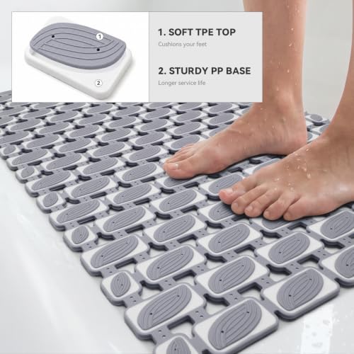 Shower Mat Non Slip Bathtub Mat, Bath Mat for Tub with Strong Suction Cups, Quick Dry Drain Holes, Machine Washable Shower Floor Mat for Elderly & Kids, 27"x16", Dark Grey - color: Dark Grey