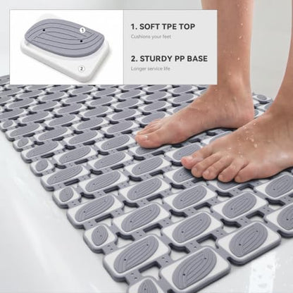 Shower Mat Non Slip Bathtub Mat, Bath Mat for Tub with Strong Suction Cups, Quick Dry Drain Holes, Machine Washable Shower Floor Mat for Elderly & Kids, 27"x16", Dark Grey - color: Dark Grey