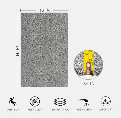 Nonslip Bathtub Mat, Anti Slip Bath Mat 0.6" Extra Thick, Quick Dry Bath Tub Anti Slip Shower Mat, Loofah Non-Slip Bath Mat for Tub Bathroom Pool Kitchen Entryway Home Hotel(Grey 16x24) - color: Grey, size: 24" x 16" (Rectangular)