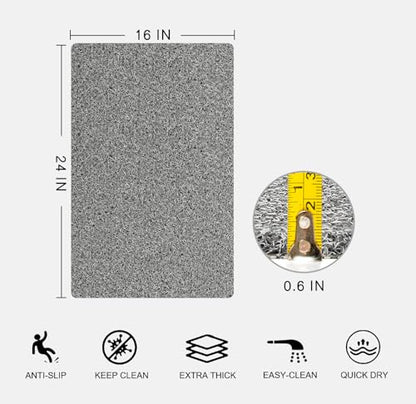 Nonslip Bathtub Mat, Anti Slip Bath Mat 0.6" Extra Thick, Quick Dry Bath Tub Anti Slip Shower Mat, Loofah Non-Slip Bath Mat for Tub Bathroom Pool Kitchen Entryway Home Hotel(Grey 16x24) - color: Grey, size: 24" x 16" (Rectangular)