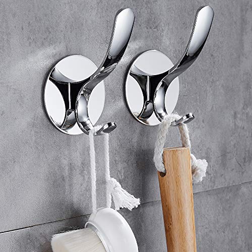 Adhesive Coat Hooks Stainless Steel Self Adhesive Robe Towel Bathroom Kitchen Wall Hook No Screws Damage Free