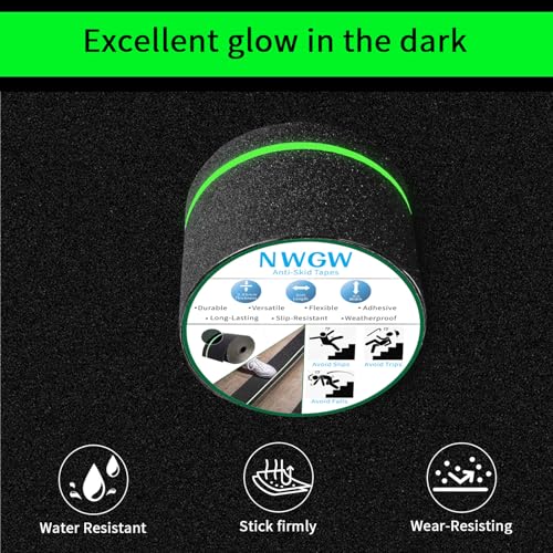Glow in Dark Anti Slip Tape, 4" x50FT Heavy Duty Waterproof Safety Grip Tape for Stairs, Pool, Bathroom - Black & Glow Stripe Indoor/Outdoor Multi-Purpose Traction Tape - size: 4 Inch x 50 Feet