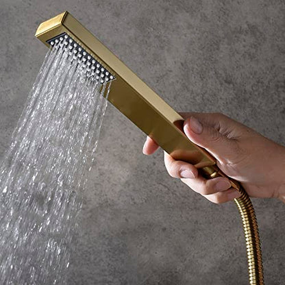 Cascada Digital 12” Wall Mounted Shower System with Single Handle & LCD Display, 3 Functions (Rainfall, Body jets & Handheld) (Brushed Gold) - color: Brushed Gold