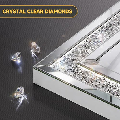 WINNICE 40"x26" LED Diamond Wall Mirror, Dim & Anti-Fog | Crystal glass, dimmable & anti-fog, mounts vertical/horizontal, ideal for bathroom, bedroom, living room. - size: 26"L x 40"W