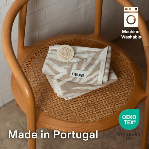 Everlayer Luxury XL Hand Towels, 2 Pack, 20 x 39 Inch, Made in Portugal | 500 GSM, 100% Combed Cotton, Utra-Soft & Plush, Reversible Design, Oeko-Tex Certified, Oversized, Incl 2 Pieces, Sand Allover - color: Sand Allover, size: Hand Towel, style: 2 Pcs