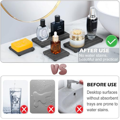 3PCS Stone Drying Tray, Stone Soap Tray, Water Absorbing Stones Trays for Sink, Fast Dry Diatomite Stones Sink Mat, Used for Hand Soap,Sponge,Toothbrush Holder in Bathroom Counter and Kitchen Sinks - color: 3pcs Dark Gray 5stripes