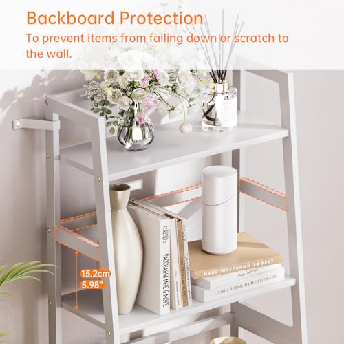 HITNET Ladder Shelf, 4 Tier Bookshelf, Floor Standing Bathroom Storage Rack with Bamboo Frame, Home Office Open Display Bookcase, White - color: White