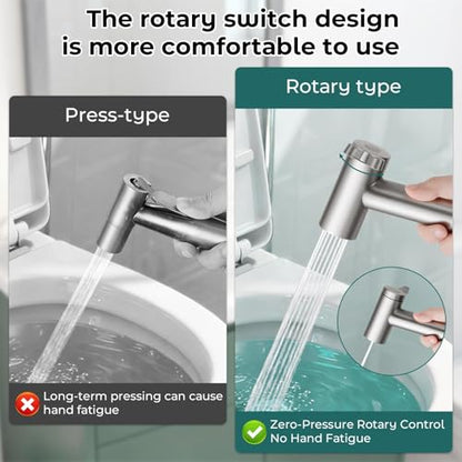 Handheld Bidet Sprayer for Toilet, Adjustable Water Pressure Control Rotary Switch with Bidet Hose, Exclusive Single Nozzle High Pressure Mode for Cleaning Stubborn Stains, Brushed Nickel - color: Brushed Nickel