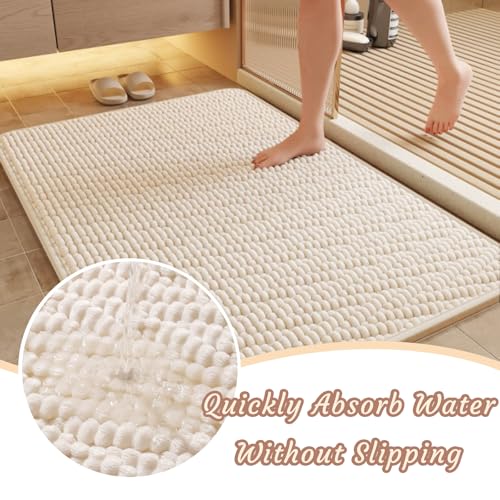 Bathroom Rugs Non-Slip Bath Mat,24"×36",Machine Washable&Water Absorbent Bath Mats for Bathroom, Soft Shaggy Thick Microfiber Bath Rug for Shower,Tub,Cream