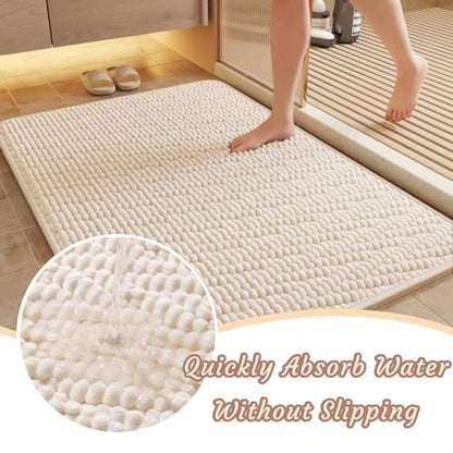 Bathroom Rugs Non-Slip Bath Mat,24"×36",Machine Washable&Water Absorbent Bath Mats for Bathroom, Soft Shaggy Thick Microfiber Bath Rug for Shower,Tub,Cream
