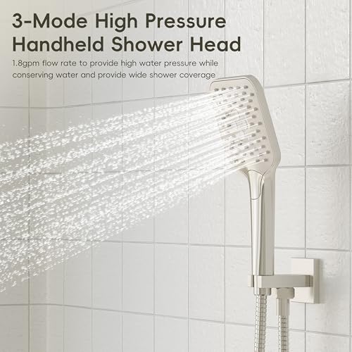 Gabrylly Shower System, Wall Mounted Shower Faucets Sets Complete for Bathroom with High Pressure 10" Rain Shower head and 3-Setting Handheld Shower Head Set, 2 Way Shower Valve Kit, Brushed Nickel - color: brushed nickel 02
