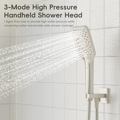 Gabrylly Shower System, Wall Mounted Shower Faucets Sets Complete for Bathroom with High Pressure 10" Rain Shower head and 3-Setting Handheld Shower Head Set, 2 Way Shower Valve Kit, Brushed Nickel - color: brushed nickel 02