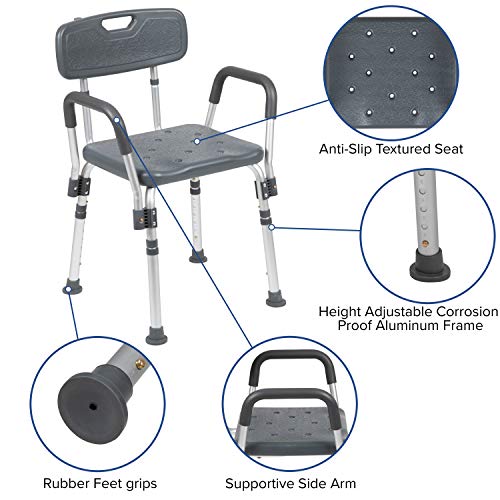 Flash Furniture HERCULES Series 300 Lb. Capacity Adjustable Gray Bath & Shower Chair with Quick Release Back & Arms - color: Grey