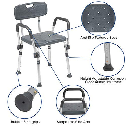 Flash Furniture HERCULES Series 300 Lb. Capacity Adjustable Gray Bath & Shower Chair with Quick Release Back & Arms - color: Grey