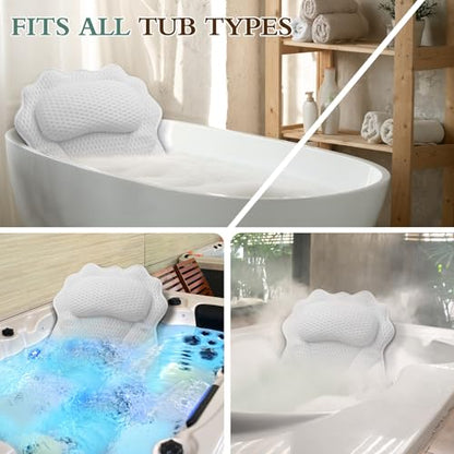 Bath Pillow RUVINCE Ergonomic Luxury Bathtub Pillow with Head,Neck, Shoulder and Back Support, 4D Bath Pillows for tub with 6 Powerful Suction Cups, Fits All Bathtub - color: White