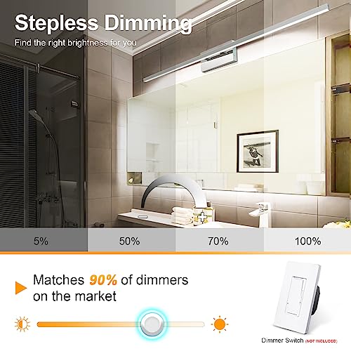 VOLISUN 48-Inch Dimmable Bathroom Vanity Light, 30W 5CCT LED Fixture Over Mirror, Chrome, ETL Certificated - color: Chrome, size: 48inch
