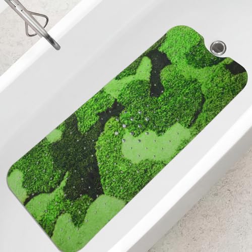 Bathtub Mat Non Slip, 40 x 16 Inch Extra Long Bath Mat for Tub, Tropical Wild Moss Shower Mats for Bathroom with Large Drain Holes & Suction Cups, Bring Lush Forest Greenery to Your Bathroom - style: Green Moss