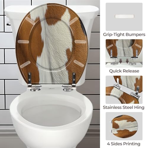 Round Resin Toilet Seat, Quietly Close Quick Release Hinges Cover | Toilet Lid Cover Easy to Clean and Install, Hairy texture cowhide Heavy Duty Toilet Seat - color: pattern2, size: O-shape