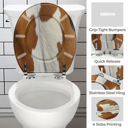 Round Resin Toilet Seat, Quietly Close Quick Release Hinges Cover | Toilet Lid Cover Easy to Clean and Install, Hairy texture cowhide Heavy Duty Toilet Seat - color: pattern2, size: O-shape