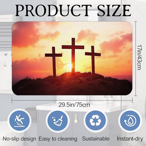 Elightvap Bath Mat Cross Mountain Sunset Bathroom Rug,Soft and Non Slip Bath Rugs,Quick Drying Machine Washable Floor Mat 17 * 29.5 Inches for Shower Room,Bathtub,Kitchen Bathroom - color: Cross Mountain Sunset