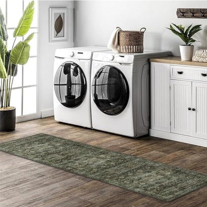 Moynesa Ultra-Thin Washable Teal Non Slip Bathroom Rug - 2x6 Laundry Room Mat, Machine Washable Non-Slip Pet Friendly Carpet Runner for Camper RV Foyer Kitchen Hallway - color: Dark Green, size: 2' x 6'