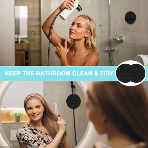 2PCS Hair Catcher Shower, Wall-Mount Suction Hair Collector, Hair Trap for Shower Drain, Reusable Shower Wall Hair Catcher, Silicone Hair Grabber for Bath & Shower (Black)