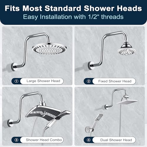 BRIGHT SHOWERS 13 Inch Shower Head Extension Arm with Flange S Shaped High Rise Extender, Long Stainless Steel Rainfall Shower Head Pipe Arm, Chrome - color: Chrome, style: S-Shape 13 Inch