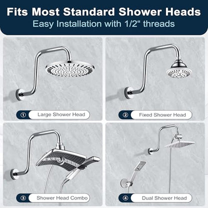 BRIGHT SHOWERS 13 Inch Shower Head Extension Arm with Flange S Shaped High Rise Extender, Long Stainless Steel Rainfall Shower Head Pipe Arm, Chrome - color: Chrome, style: S-Shape 13 Inch