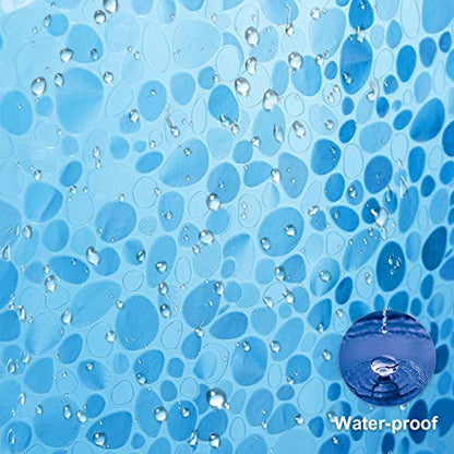 WELTRXE EVA 8G Shower Curtain Liner, 72x72 Inch 3D Blue Pebble Heavy Duty Waterproof Bathroom Shower Liner with Weighted Magnets Thick Clear Plastic Shower Curtains for Shower Stall, Bathtub, 12 Hooks - color: Pebble - Blue, size: 72"W x 72"L (Pack of 1)