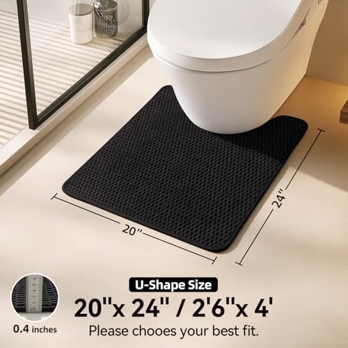 Triohero Toilet Rug, Thin Toilet Rugs U Shaped Washable Non Slip Absorbent Quick Dry Low Pile Toilet Mat, Black 20"x24" U Shape - color: Black, size: 20"x24" U Shape