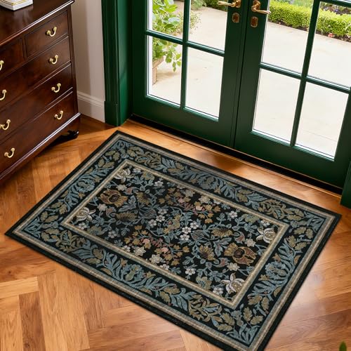 GarveeHome 2x3 Entryway Area Rug Boho Vintage Rugs Non Slip Front Door Rug, Washable Indoor Kitchen Rugs Soft Low-Pile Stain Resistance Small Door Mat for Bedroom Blue Black - color: Blue Black, size: 2' x 3' (Rectangular)