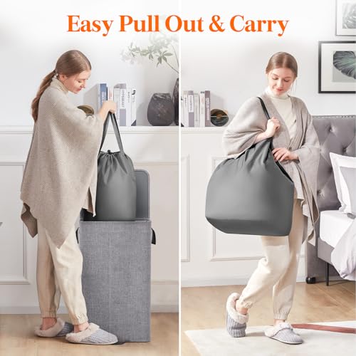 Lifewit Single Laundry Hamper with Lid and Removable Laundry Bags, Large Collapsible 1 Dividers Dirty Clothes Basket with Handles for Bedroom Laundry Room Closet Bathroom College, 100L Gray - color: Gray, size: 100L