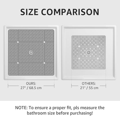Yolife Square Shower Mat, 27" x 27" Large Shower Mat with Center Drain Hole, Soft TPE Non Slip Shower Mats for Inside Shower with Suction Cups, Anti Slip Washable Shower Floor Mat, Dark Grey - color: Dark Grey