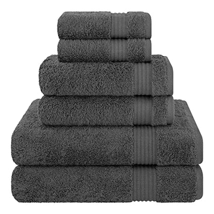 Cotton Paradise Towel Set of 6, 2 Bath Towels, 2 Hand Towels and 2 Washcloths Towels for Bathroom Sets, Smoke Gray - color: Dark Gray, size: (27"x54") +( 16"x28") + (13"x13")