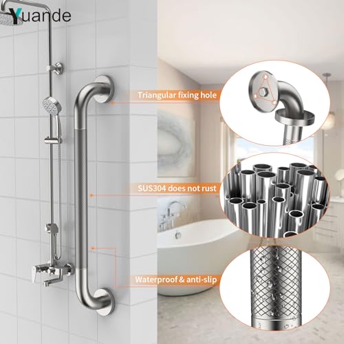 24 Inch Anti Slip Shower Grab Bar,YuanDe Brushed Nickel Bath Grab Bar | Stainless Steel Knurled Bathroom Safety Rail, Shower Handrail Support, Handicap Elderly Balance Assist Handles-1.25" Diameter - color: Brushed Nickel, size: 24inch-1 Pack