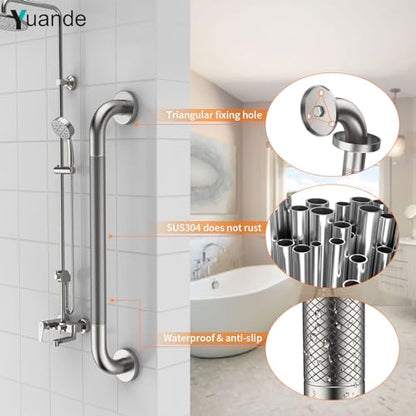 24 Inch Anti Slip Shower Grab Bar,YuanDe Brushed Nickel Bath Grab Bar | Stainless Steel Knurled Bathroom Safety Rail, Shower Handrail Support, Handicap Elderly Balance Assist Handles-1.25" Diameter - color: Brushed Nickel, size: 24inch-1 Pack