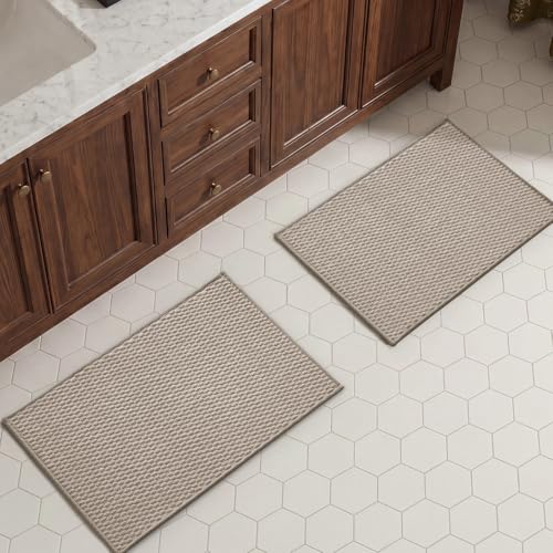 TYUU Bath Mat Set 2 Piece, Thin Bathroom Rugs Non Slip Washable Quick Dry | Non Slip Quick Dry Soft Absorbent Thin Low Pile Bathroom Mats, Washable Bath Rugs 2 Piece Set 16x24 in. Beige - color: Beige, size: 16"x24" + 16"x24"
